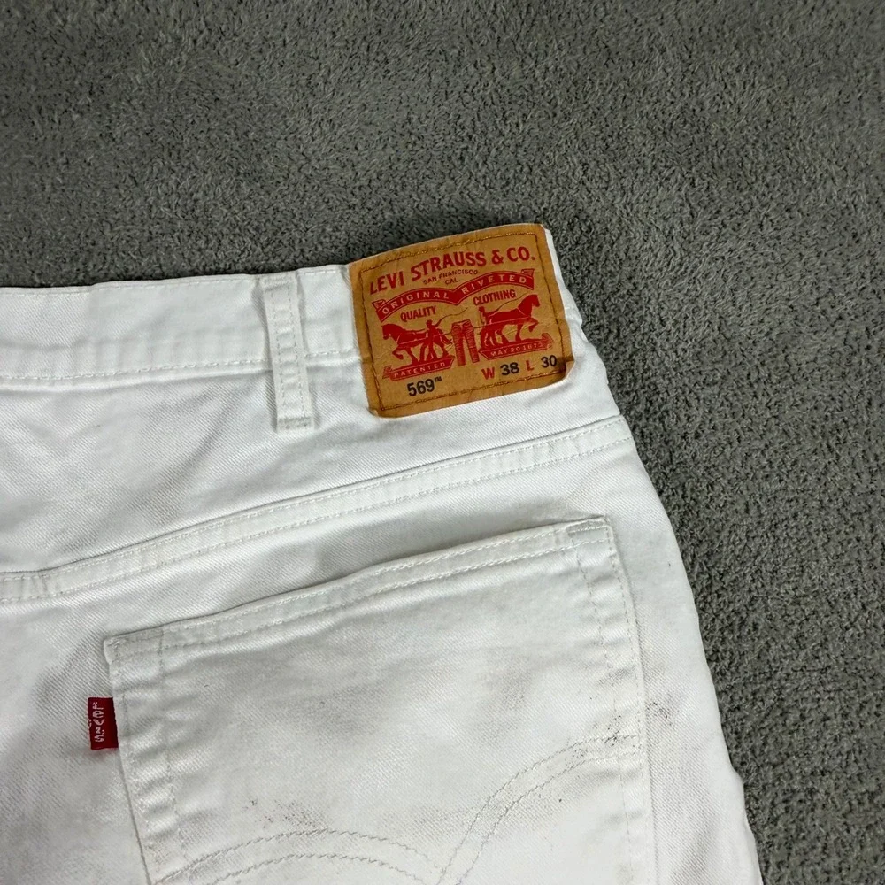 Levis 569 Loose Straight Fit Jeans Mens 38x30 White Denim Pants Baggy 5-Pocket